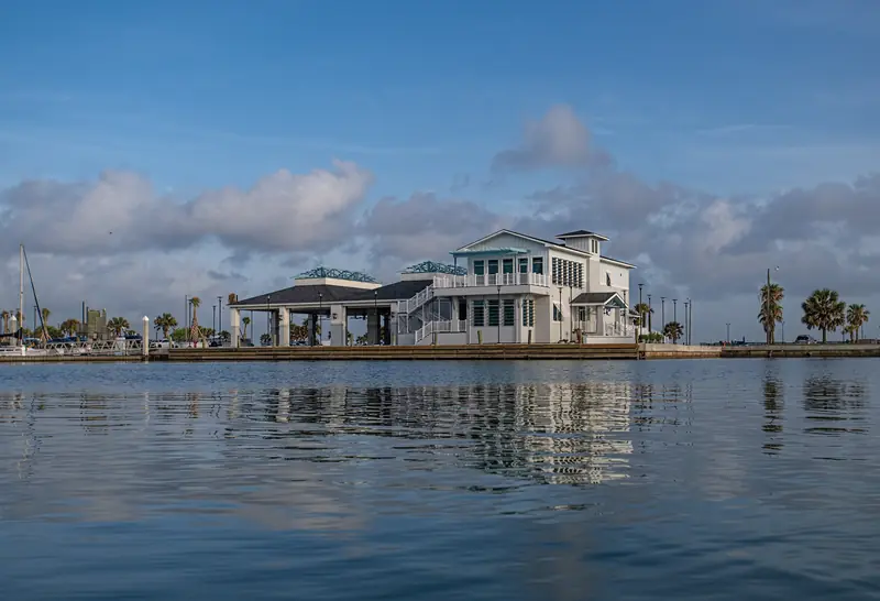 Freshly painted commercial building exterior on the Coastal Bend waterfront